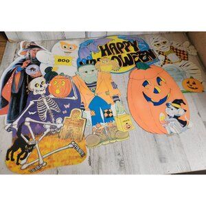 Amscan vintage cutout cardboard Halloween paper sign witch ghost set tomb skelet